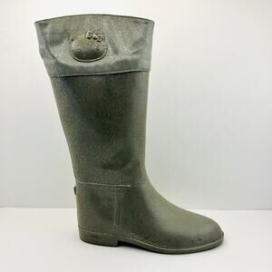 Hello Kitty Grey Glitter Angelina Rain Boots Womens 9 Sanrio Riding Boot READ
